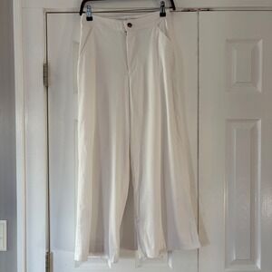 Hollister Ultra High-Rise Wide Leg Pants White Linen Cotton Blend Womens 7R W28